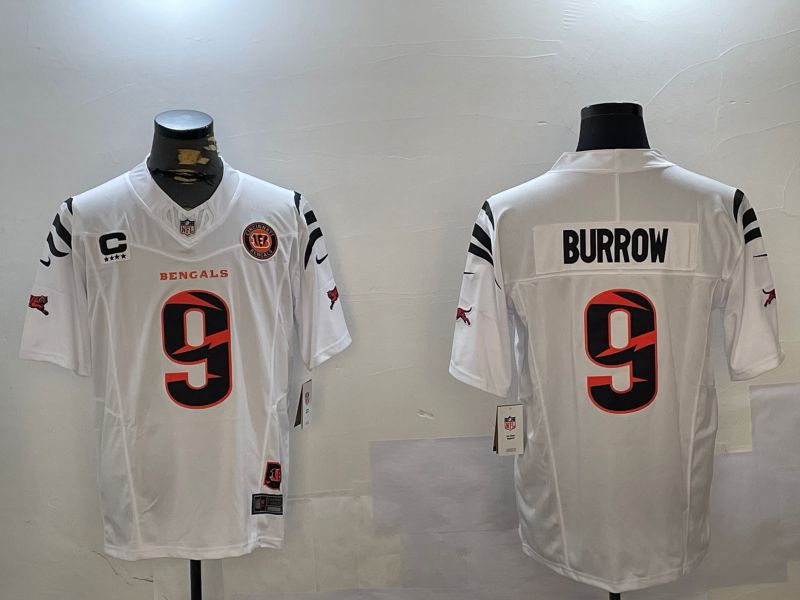 Men Cincinnati Bengals #9 Burrow White Throwback three generations 2024 Nike Limited NFL Jersey style 2->jacksonville jaguars->NFL Jersey